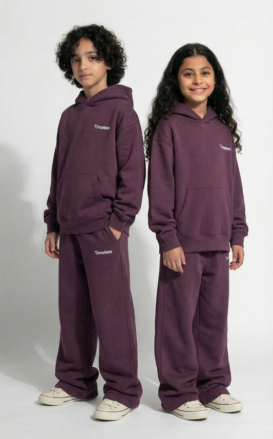 3-Piece Kids Outfit Set – Hoodie, Shorts & Sweatpants burgundy