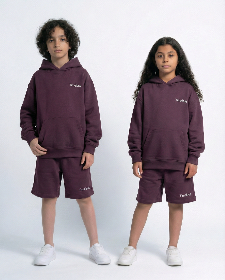 3-Piece Kids Outfit Set – Hoodie, Shorts & Sweatpants burgundy