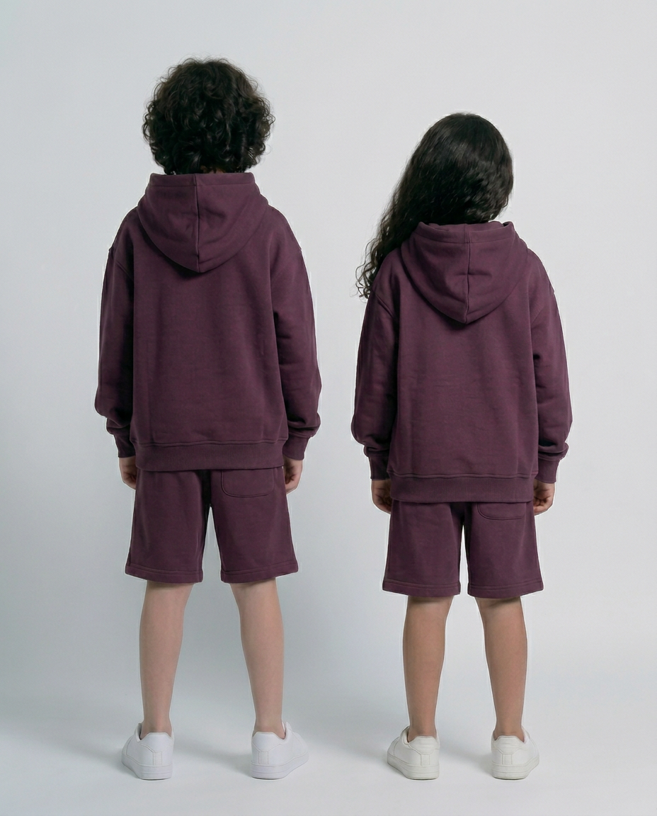 3-Piece Kids Outfit Set – Hoodie, Shorts & Sweatpants burgundy