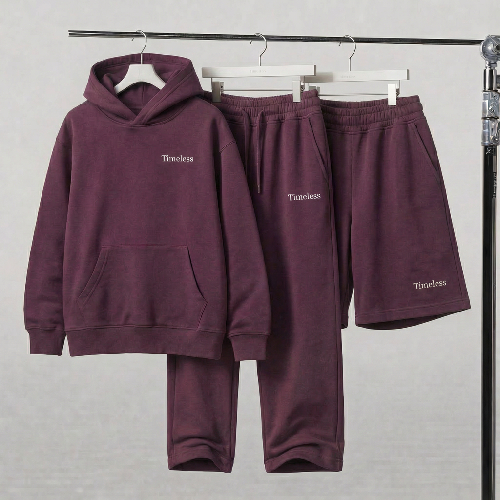 3-Piece Kids Outfit Set – Hoodie, Shorts & Sweatpants burgundy