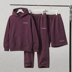 3-Piece Kids Outfit Set – Hoodie, Shorts & Sweatpants burgundy