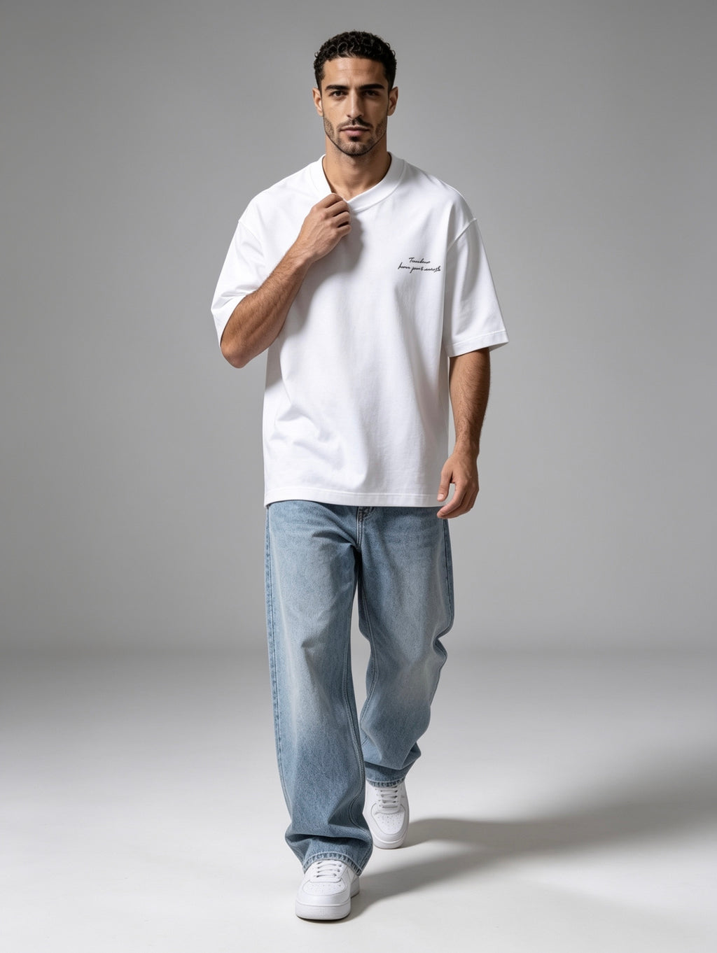 The Side Signature Boxy-Fit Tee in White